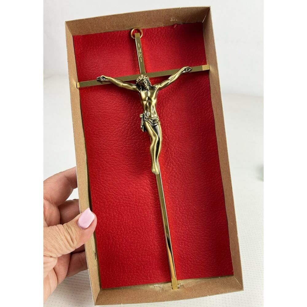 Vintage Brass Crucifix Cross 10" Jesus Christ INRI Wall Hanging Christian Decor